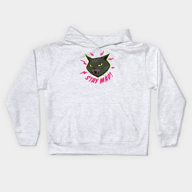 Stay Mad Angry Cat Vintage Cartoon Kitten Hissing Kids Hoodie by kgullholmen